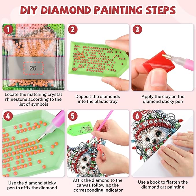 Bowetile Christmas Diamond Art Hanging Kits for Adults, Hedgehog Diamond Art Suncatchers, 5D Special Shape Diamond Painting Pendant Window Ornament Christmas Gifts for Home Door Wall Decor