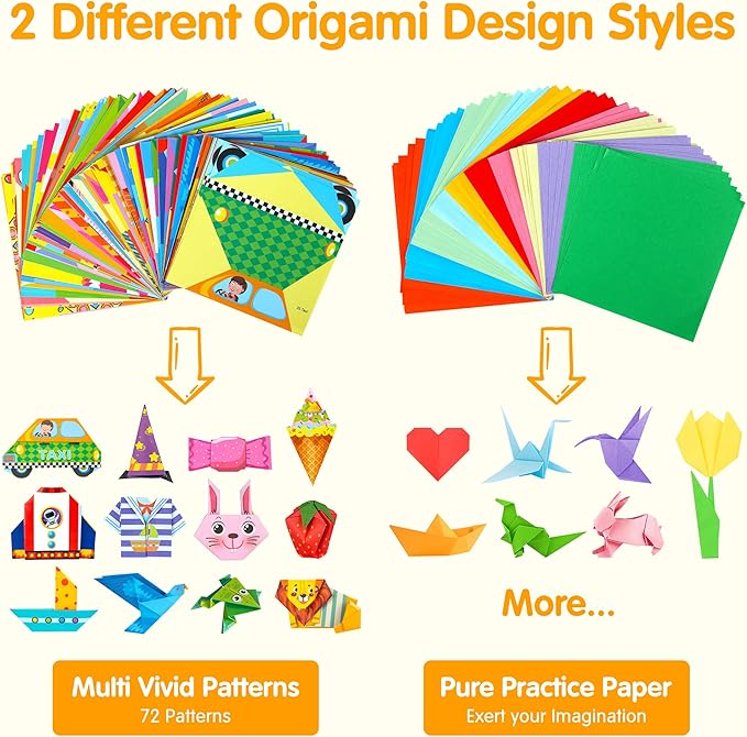 Mocoosy 224 Sheets Origami Paper Kit for Kids Ages 5-8 8-12, Folding Paper Set with Origami Book, Art Craft Supplies Boys Girls 9-12, Travel Game Car Road Trip Activities Easter Basket Stuffer Gifts
