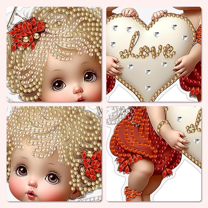 MXJSUA Cupids Diamond Art Hanging Kits for Adults Beginners, Valentine's Day Crystal Diamond Suncatchers, Special Shape Diamond Painting Pendant Window Ornament Gifts for Home Garden Door Wall Decor