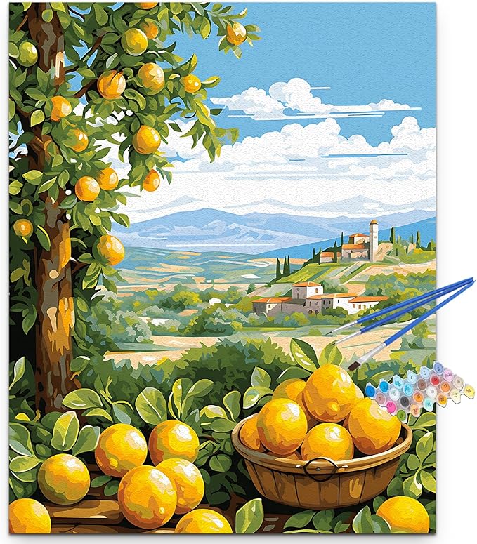 Artunion Lemon Paint by Numbers Kit for Adults,Lemon Tree Paint by Number Kits, DIY Oil Painting Paint by Number Kits on Canvas Arts Craft for Home Wall Decor 16x20 Inch
