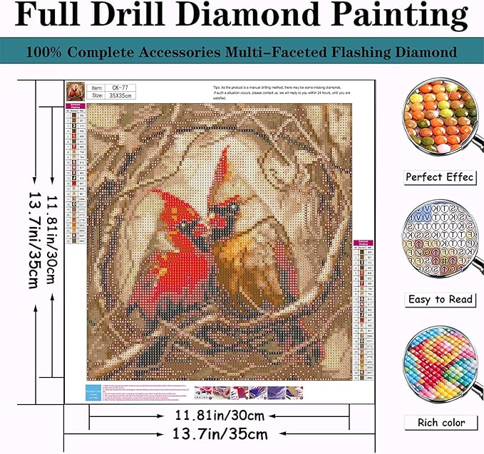 CZYWJMEI 5D Diamond Painting Kits for Adults Beginners,DIY Two Bird Diamond Art,Full Round Drill Diamond Dot Gem Art Kits,Home Wall Decor 13.7x13.7 Inch
