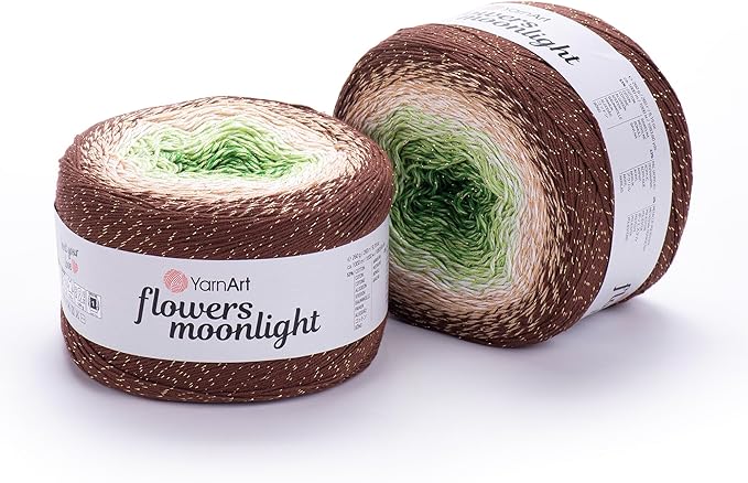 YarnArt Flowers Moonlight – Gradient Cotton Acrylic Yarn with Metallic Lurex, 9.17oz (250g), 1093 Yards – Shiny, Multicolor Cake Yarn for Crochet, Knitting, Shawls & DIY Projects (3272)
