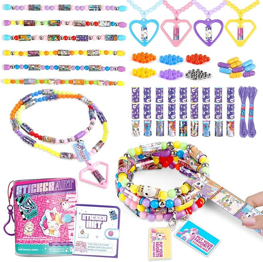 plunack diy bracelet sticker with book, includes 480pcs wearable & shareable stickers, kids beading set bracelet necklace making kits for ages 5 6 7 8 years old girls (480 stickers+collection book)