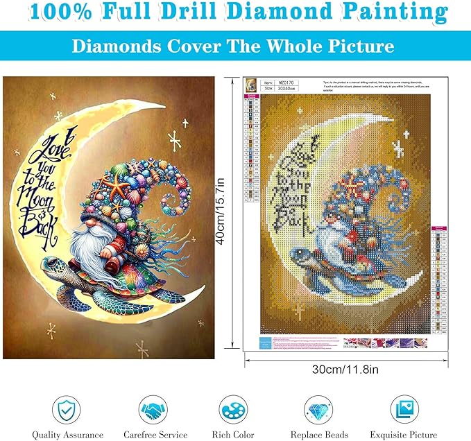 Meothan 5D Diamond Painting Kits for Adults Moon Gnome Diamond Art Kits for Adoults DIY Full Round Paint with Diamond Art Dots Moon Turtle Gem Art Painting Crafts for Home Wall Decor 11.8x15.7inch