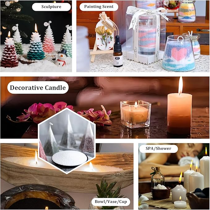 NICEME Customized Powder Candle Making Kit, 5.5Lb/ 2.5kg Refillable Beaded Wax Sand All Natural Reusable DIY Pearled Candle Making Kit Self Extinguish Candle with 100 Wicks & 2 Wick Centering Devices