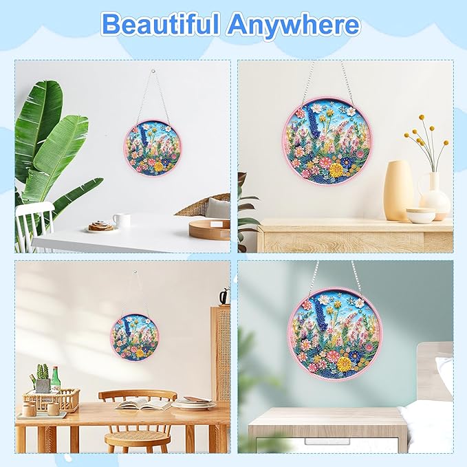 TOSTOG Spring Meadow Flower Diamond Art Pendant Kits for Adult, Diamond Painting Hanging Kit for Beginners, 5D DIY Crafts Gem Art, Waterproof Full Accessories for Home Decor Idea 20 * 20 cm/8 * 8 in