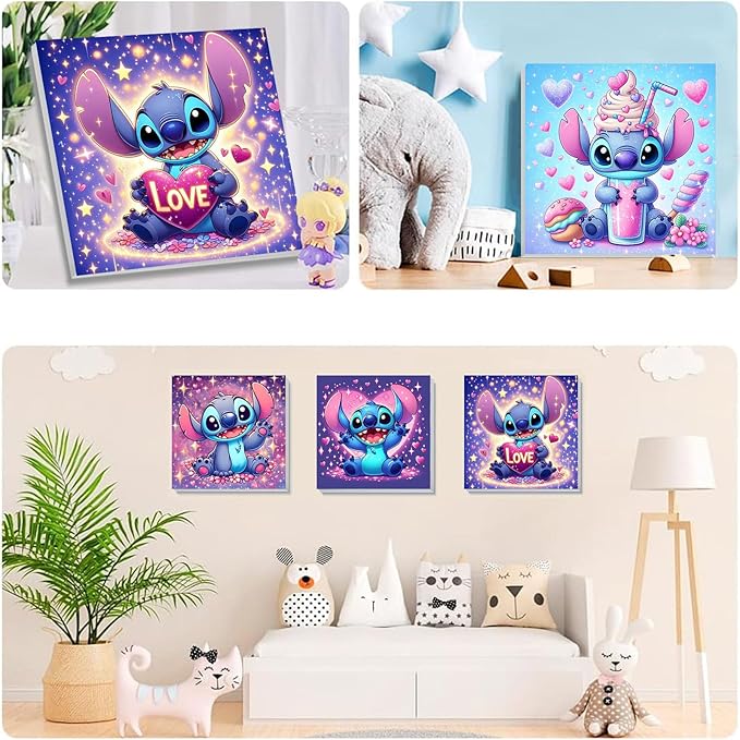 KOJEFCV 4 Pack Cartoon Paint by Numbers for Kids with Framed Canvas-with Wooden Easel, Paint by Number for Kids Ages 4-8-12, DIY Easy Acrylic Oil Painting Kits for Home Wall Decor (8X8inch)