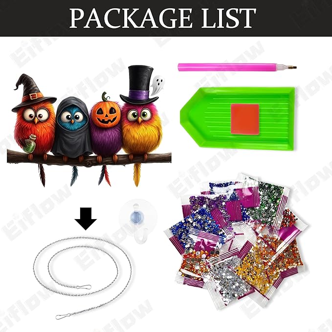 Eiflow Acrylic Diamond Art Hanging Kit for Adults Halloween Bird, DIY Diamonds Painting Door Hanger Board Kit, Special Crystal Diamond Art Painting Pendant Ornament
