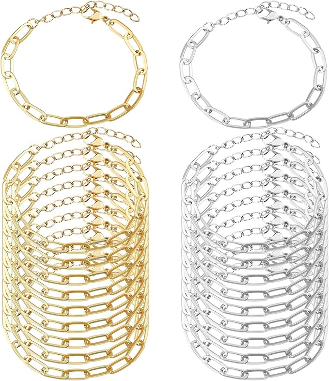 tiggell 20pcs Chain Bracelets Kit Alloy Link with Lobster Clasps for Christmas DIY Women Jewelry Findings Bracelet Making (Gold & Silver)
