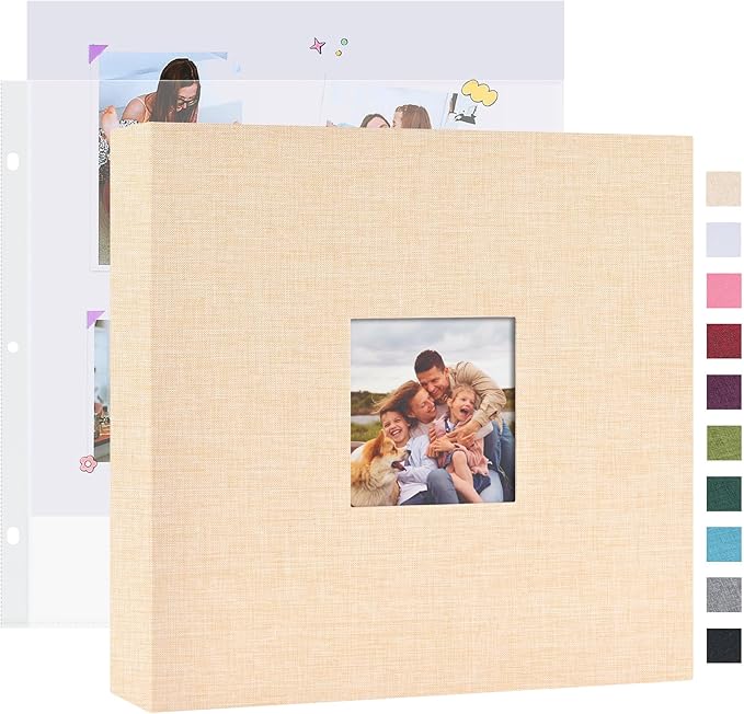 Mublalbum 10x10 Inch DIY Scrapbook Photo Album with 20 Plastic Sleeves 40 Pages Linen Cover 3 Ring Folder Binder for Wedding Baby Family and DIY Projects (Beige)