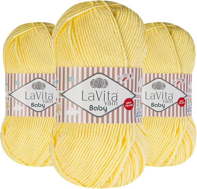 LaVita Baby Premium Anti-Pill Acrylic Yarn - 820 Yards, 3 x 3.5 oz - Warm, Airy Fiber with Silky Texture - Oeko-TEX Certified, Durable, Lightweight, Long-Lasting, Solid Pastel Colors - 3 Skeins Pack