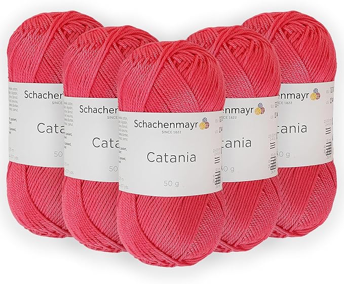 5 Skein/Pack Schachenmayr (SMC) Catania Originals Yarn, Each Ball 1.76 Oz (50gr) / 136 Yards (125 m), 100% Mercerized Cotton for Knitting and Crochet Yarn, Sport Weight, 256 - Raspberry