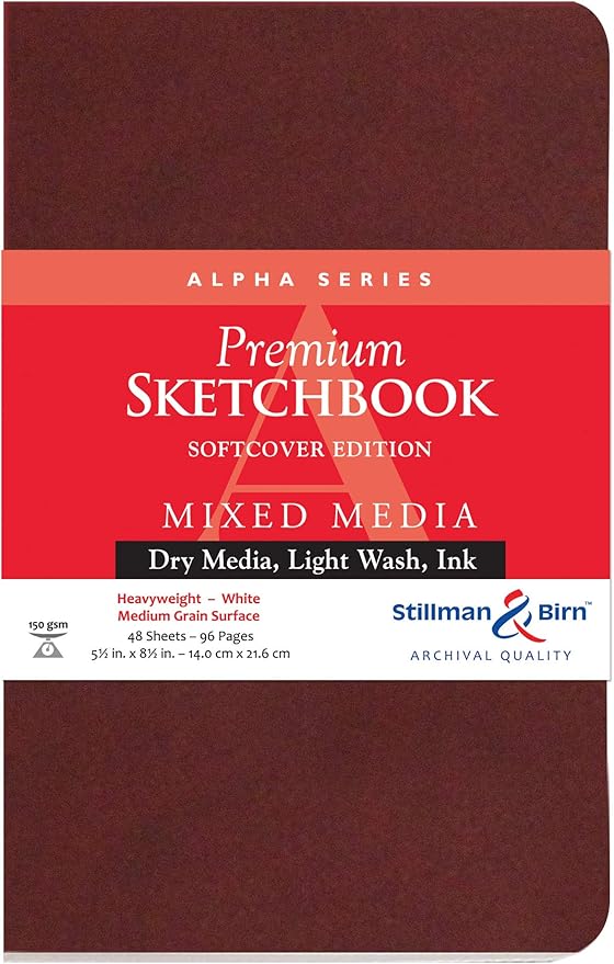 Stillman & Birn Alpha Series Softcover Sketchbook, 5.5" x 8.5", 150 gsm (Heavyweight), White Paper, Medium Grain Surface