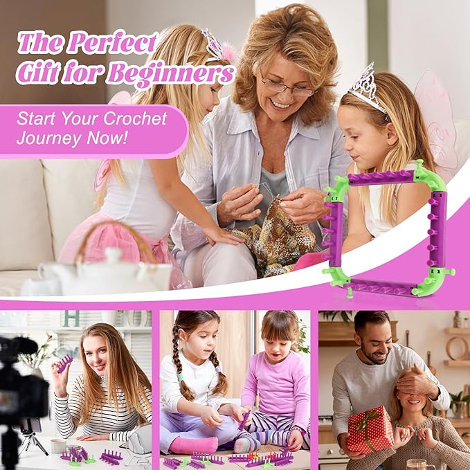 Katech Adjustable Knitting Looms Set -Customized Sizes for Your Project-Afghan Loom-Blanket Loom-Sock Scarf Loom-Hat Loom for Crocheting-Crochet Loom with Loom Knitting Book Hook Needle (All-in-one)