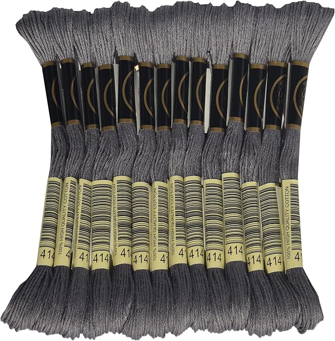 LE PAON Embroidery Floss, 14-Pack Six Strands 100% Long Staple Cotton Embroidery Thread, 8.7-Yard，Color Number：414, Dark Steel Grey