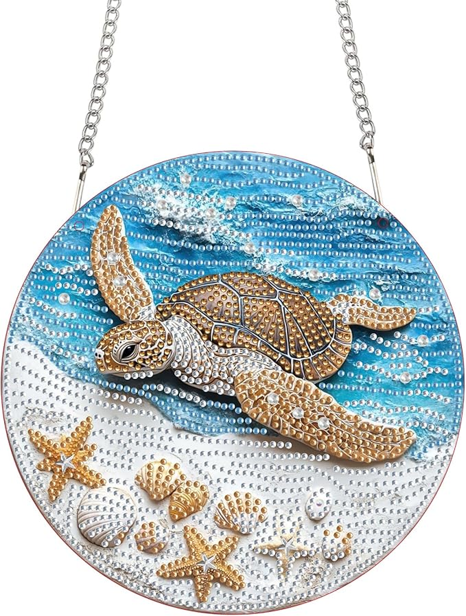 Bimkole Turtle Diamond Art Hanging Kit for Adult, DIY 5D Diamond Art Butterflies Window Pendant, Acrylic Crystal Art Hanging Ornament Home Wall Garden Front Door Sign Outdoor Decor 7.8x7.8 Inch