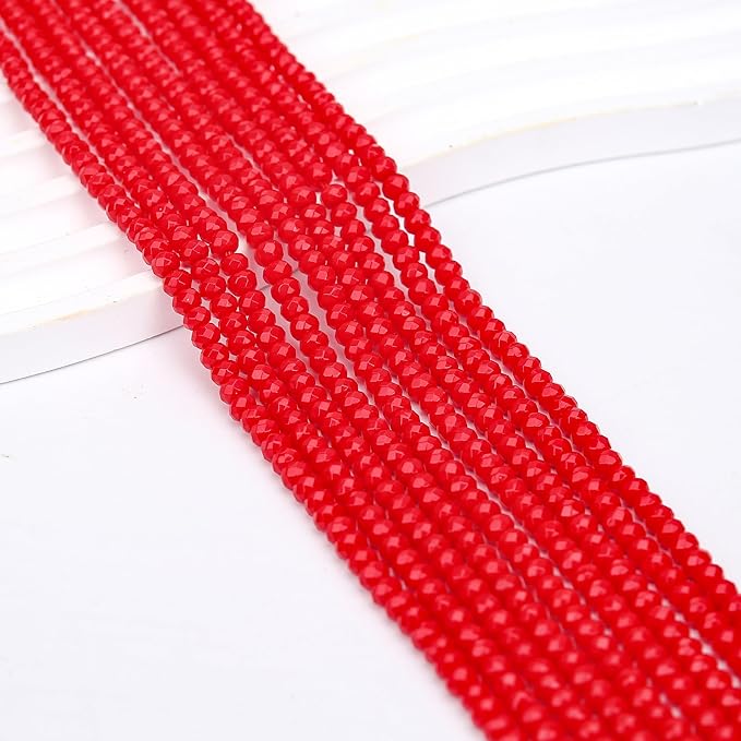 2 Strands Colored Red Jade Beads for Jewerly Making, 3 * 4mm Faceted Rondelle Gemstone Crystal Beads for DIY Bracelet Necklace Crafts