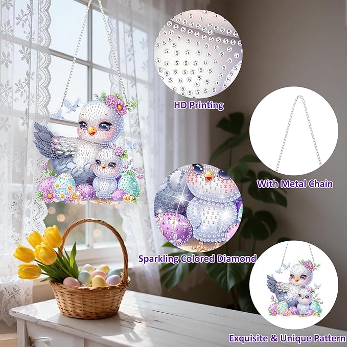 DOMROM Bird Diamond Art Hanging Kits for Adults, Easter Special Shaped Crystal Diamond Painting Bird Pendant, DIY Diamond Art Suncatchers Animal for Home Garden Wall Decor Gift