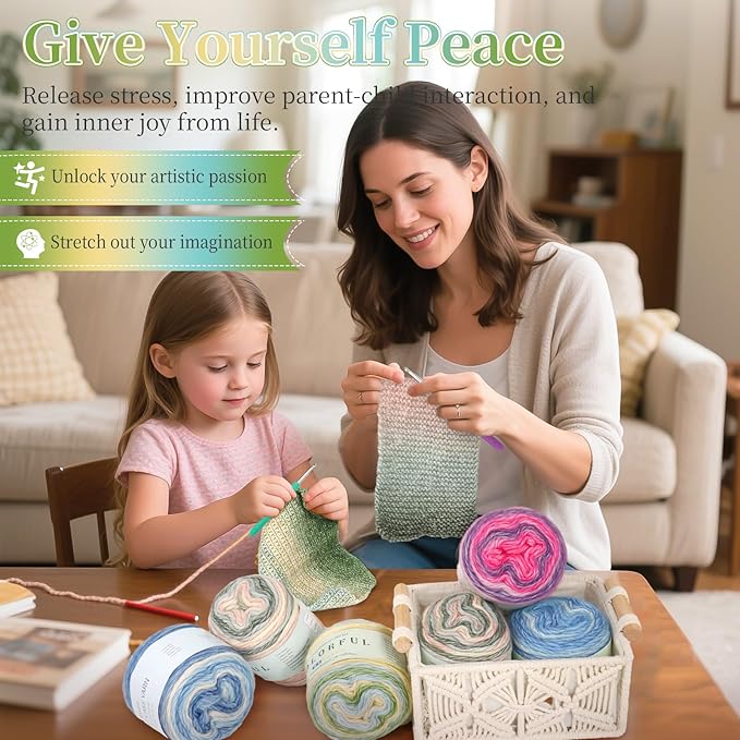 Aeelike Cake Yarn for Crocheting, 3 Skeins Gradient Yarn 100g (3.52 oz) 245m (267 Yards) # 3 Light Weight, Soft Ombré Yarns Fairyland Yarns Rainbow for Making Colorful Crafts, Mint Green Gradient