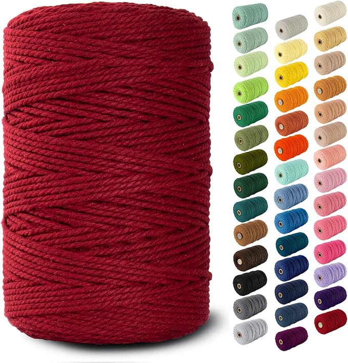 Nook Theory Macrame Cord - 3mm 220 Yards Cotton Rope, 4mm 5mm Yarn, String for Crafts, Perfect for Macrame Wall Hanging and Boho Decorations (Maroon)