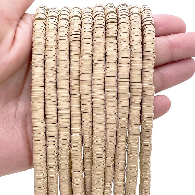 10 Strands Clay Bead, Heishi Beads for Bracelet Stack, Earth Tone Clay Beads for Adults, Flat Beads Kit for Friendship Bracelets, Neutral Beads Bracelet Making Kit(Warm Taupe)