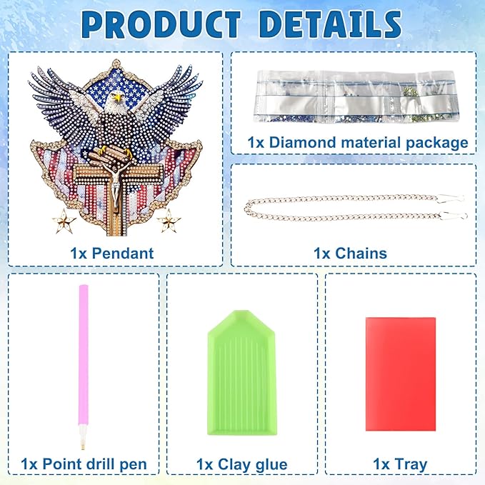 DOMROM 4TH of July Diamond Art Hanging Kit for Adult, Eagle Diamond Art Hanging Kit, Patriotic DIY Diamond Art, Independence Day Diamond Hanging Pendant, Window Pendants Garden Wall Hanging Ornament