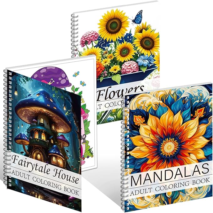 Aannanl Adult Coloring Book Set of 3 Coloring Books for Adults Relaxation Include Mandalas,Flowers and Fairytale House Theme,Color Books for Women Men to Relieve Anxiety and Stress Relief