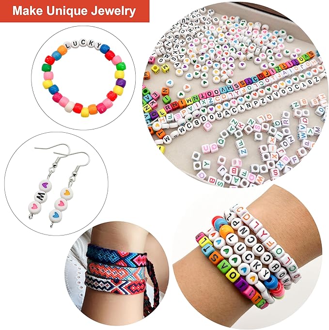 JINNBEY 4655 Pcs Jewelry Making Kits, DIY Bracelet Necklace Portable Three-Layer Spacer Box - Includes 24 Color Cotton Thread & Letter Bead & Tools, The Gift Set for Handicraft Enthusiasts