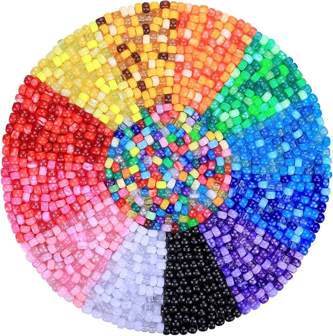 Plastic Pony Beads for Jewelry Making, 4800 Pieces, Multi-Color, 0.35 x 0.22 inch, DIY Craft Beads for Bracelets and Hair Braids (Rainbow 12 Color)