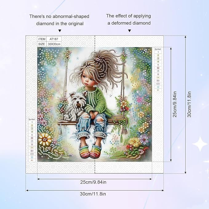 AiYuanzsh 5D Special Shape Diamond Art Kits for Beginners, Swing Diamond Art Painting Kits for Adults, Crystal Rhinestones Diamond Art Painting for Home Wall Decoration Gift 12×12 inch