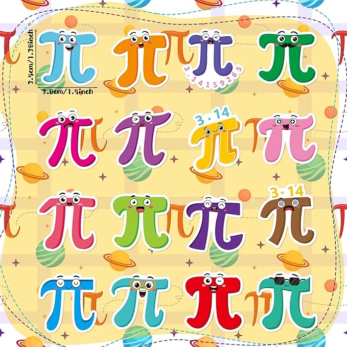 beyumi pi day sticker roll - 1000pcs cute pi day math themed stickers in 2 rolls waterproof vinyl cute π math symbol with funny expression decals for gifts party favor envelopes bottle decor for kids