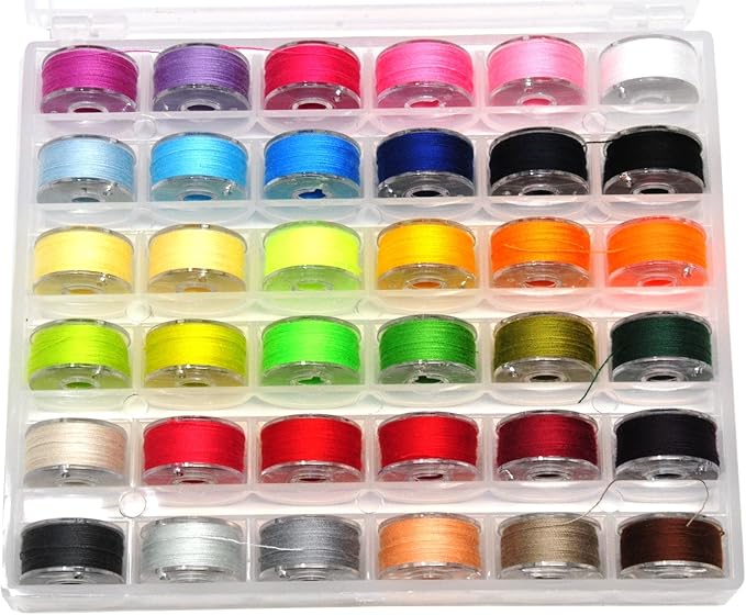 Mandala Crafts 36 Assorted Color SA156 Prewound Bobbins for Singer Sewing Machine -15J SA156 Prefilled Bobbin Thread for Brother Sewing Machine and Embroidery