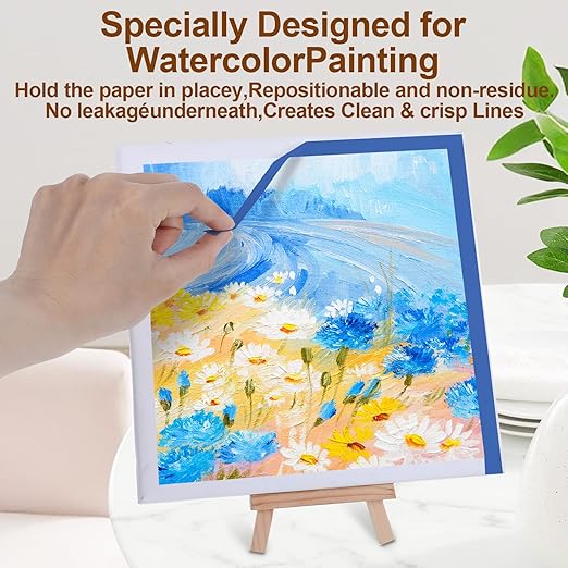 4 Rolls Artist Tape for Watercolor Paper, Making Tape, Blue Watercolor Tapes for Paper Border, Easy to Tear Without Damaging the Papers, Sketching, Oil Painting, 0.39in, 0.59in,