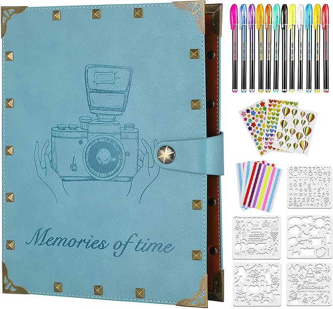 ZEEYUAN Leather Scrapbook Album 60 Pages Love Memory Photo Book Album 8.5x11 inch, Scrapbooking Supplies Kits for Couples Anniversary Vintage Travelling Scrapbook Family Scrap Book