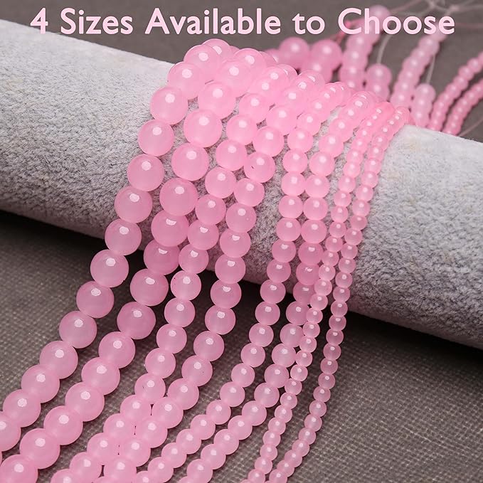400PCs 4mm Light Pink Jade Glass Beads Bulk, Round Smooth Hole Glass Crystal Beads for Jewelry Making, DIY Bracelets, Necklaces, Bag Charms, Keychains and Craft Projects