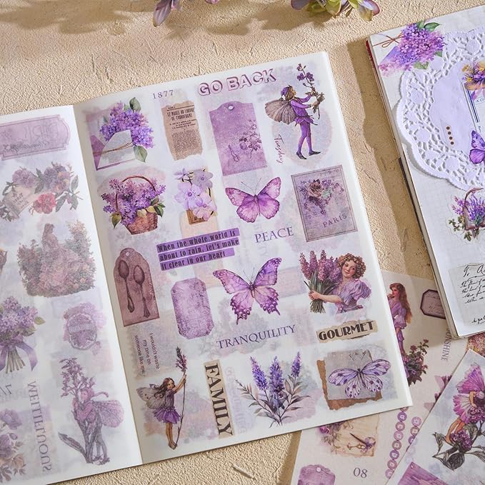Pre-Cut Vintage Stickers for Journaling, 550+ Washi Sticker Book for Scrapbooking Ephemera for Junk Journal Supplies, Aesthetic Butterfly Flower Label Scrapbook Stickers for Adults DIY Arts Crafts