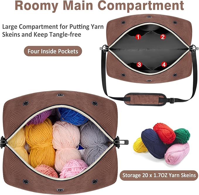 IBFUN Crochet Yarn Knitting Bag 2 Pcs Yarn Storage Organizer Crocheting Bags for Beginners with Shoulder Strap for Knit Accessories Needles Hooks