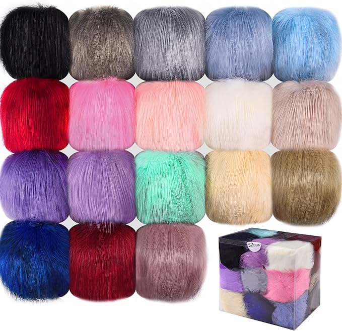 SIQUK 18 Pieces Pom Pom for Hats 6 Inch Large Faux Fur Pom Pom Balls with Elastic Loop for Hats Bags Scarves Gloves Keychains Knitting Crafts