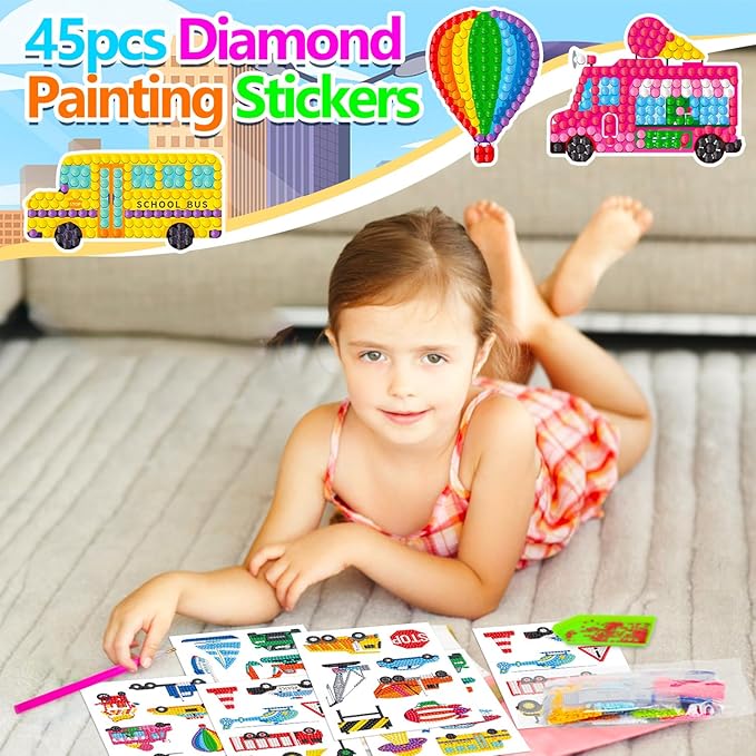 Labeol Diamond Art Kits for Kids Boys and Girls Ages 6-8-10-12 Easy to DIY Creative Diamond Art Sticker Craft by Numbers Kits for Kids and Adult Beginners (Transportation)