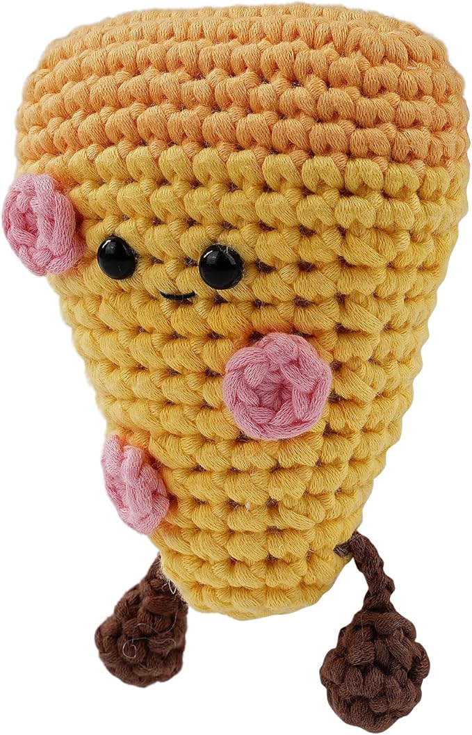LetCartMaker Beginner Amigurumi Crochet Kit with Video Tutorials - Pizza, Croissant or Dessert Theme | Complete Starter Set for Kids & Adults (Yarn, Hook, Eyes Included) (Pizza & Croissant Set)