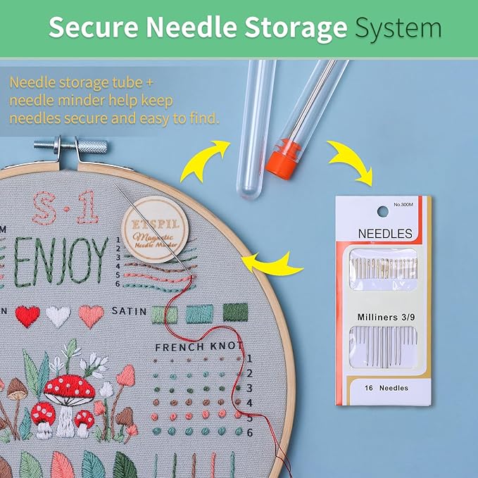 ETSPIL Embroidery Kit for Beginners, 4 Floral Patterns, Learn 33 Stitches, Pre-Printed Fabric, 7.8-Inch Hoop, Colored Threads and Needles, Easy Video Guide, DIY Hand Sewing Gift for Adults and Teens
