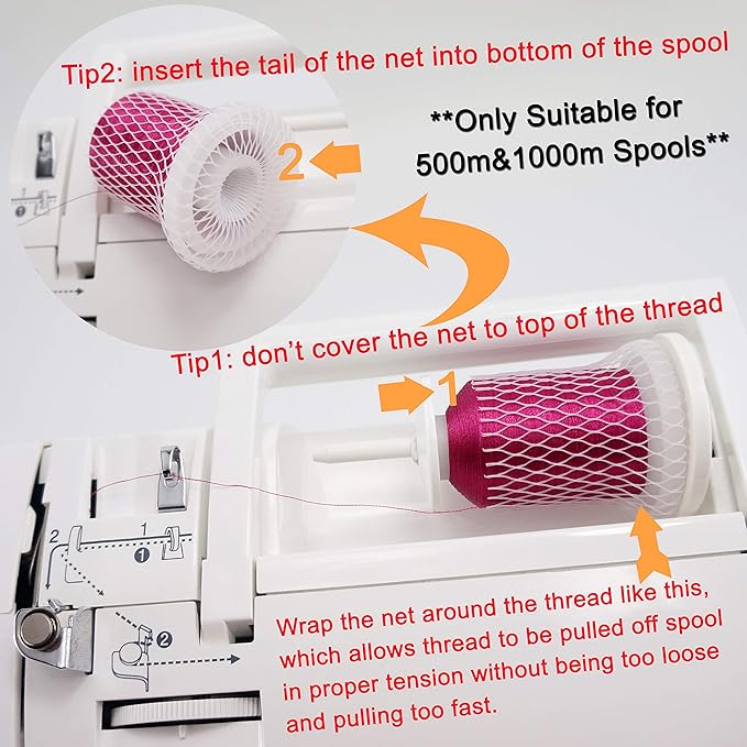 New brothread 20YD Thread Net Spool Saver for Different Sizes of Embroidery Sewing Quilting and Serger Thread Spools/Cones - Cut into Any Length