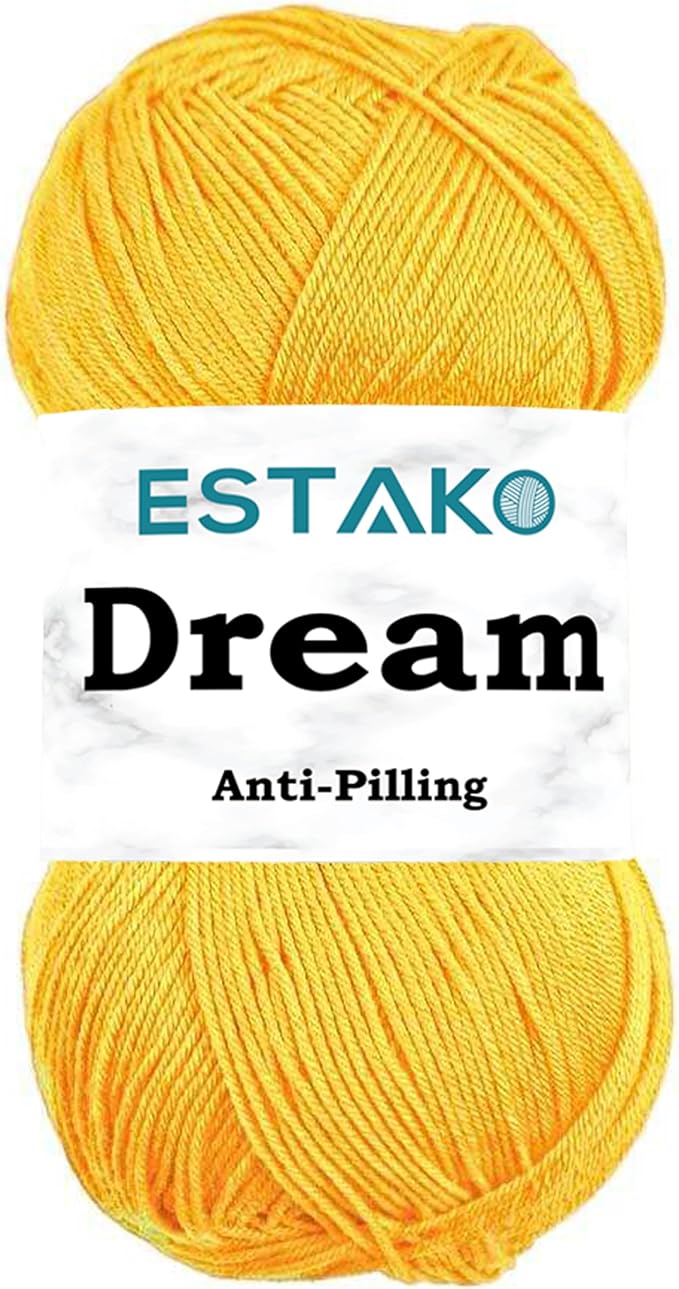 Estako Dream, 100% Microfiber Acrylic Yarn, Soft, Super Fino/Fingering Weight (1) for Crochet and Knitting 3.5 Oz (100g) / 382 Yrds (350m) (72042 - Yellow)