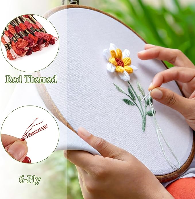 FASHEWELRY 210 Yards Handmade Polyester Embroidery Floss Red Crewel Cross Stitch Threads 1mm 6-Ply Embroidery Thread Bulk for Beginners Adult DIY Sewing Knitting Supplies