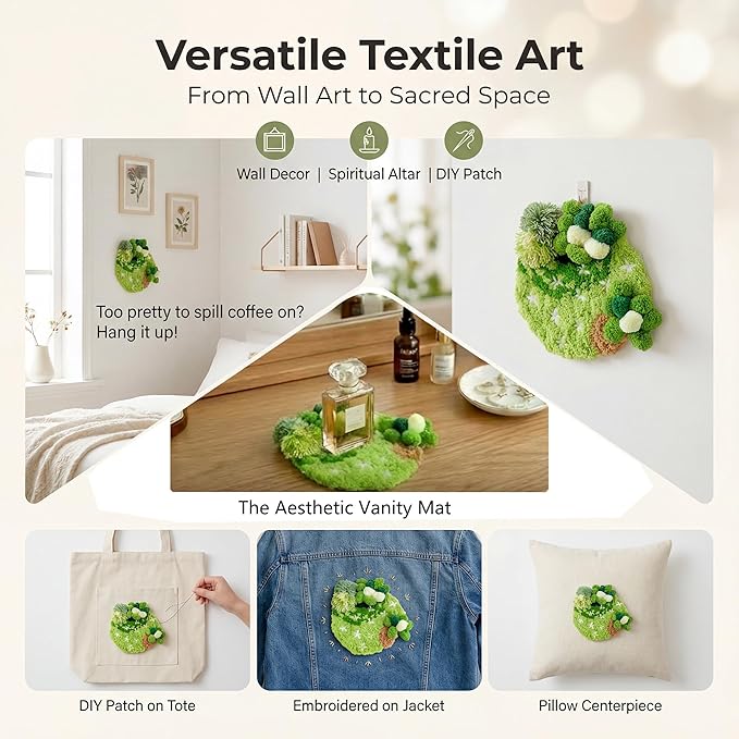 beausougon DIY Latch Hooking Craft 3D Coaster Set with Moss Design， Crochet Kit for Adults