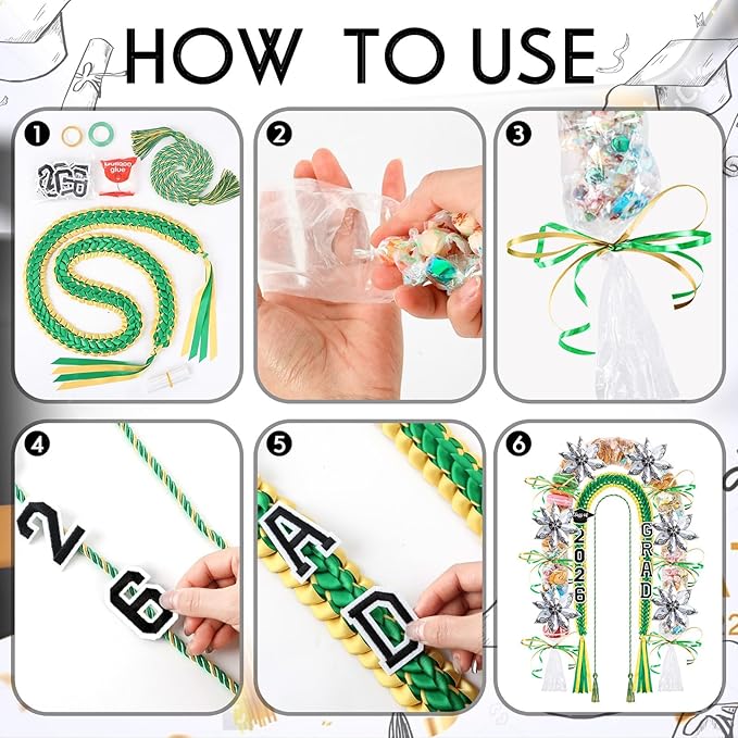 YLOLUL 16 Pcs Graduation Leis 2026 Graduation Candy Lei Kit with Honor Cord Class of 2026 Graduation Ribbon Money Lays Necklace Graduation Gift Party Accessories for Women Men