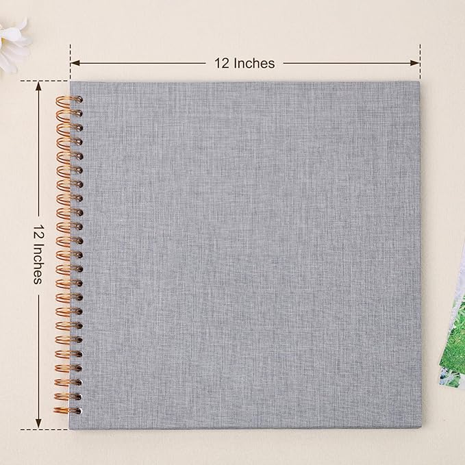 Scrapbook Photo Album 12x12 Inches 80 Pages Hardcover Kraft Paper Linen Cover Scrap Book Memory Book DIY Scrapbook Albums for Wedding Baby Boyfriend Travel Anniversary Family, Grey