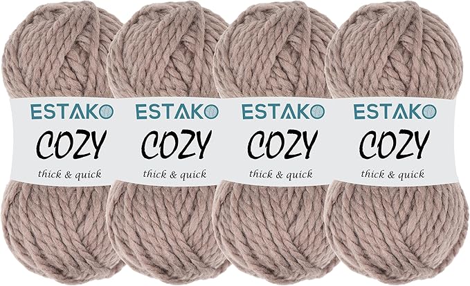 Estako Cozy Thick & Quick Yarn (4 Skeins Pack) 20% Wool 80% Acrylic Soft Super Bulky Weight #6 Knitting and Crocheting Yarn (4 x 3.52 Oz) / (4 x 65 Yrds) (57036-Mink)