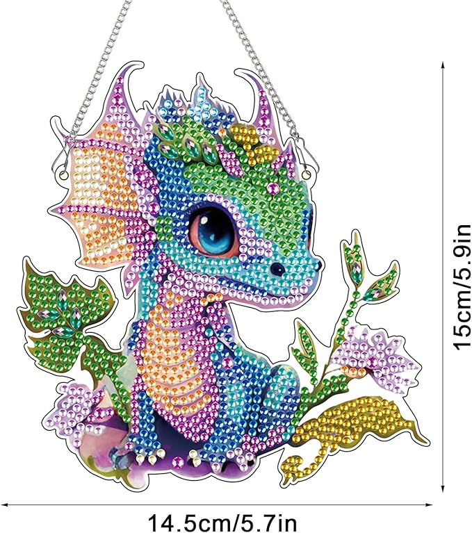 AiYuanzsh 5D DIY Diamond Art Hanging Pendant Kit, Dragon Acrylic Diamond Painting Ornament, Special Shaped Diamond Art Mosaic Suncatcher for Window and Home Decor