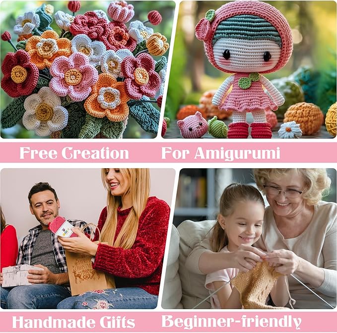 4 PCS Crochet Yarn, 560 Yard Soft Yarn for Crocheting Assorted Colors Fluffy Yarn for Hand Knitting Easter Decorations Gifts 1 Skein/140 Yard-Pink